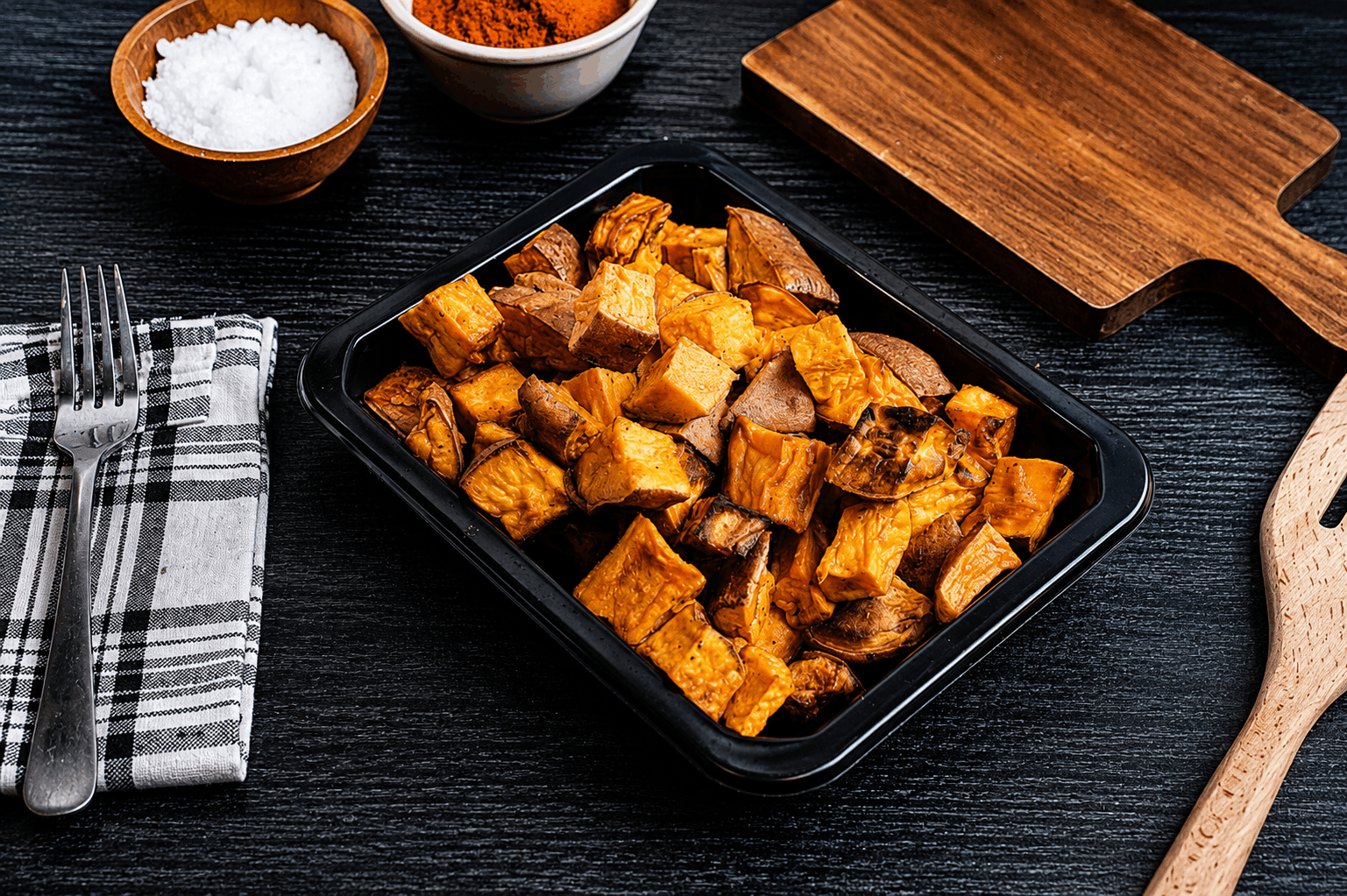 Wholesome sweet potatoes, simply cooked and diced, offering a naturally sweet and nutritious side.