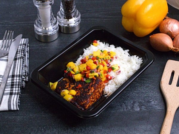 Clean Eats Meal Prep Chili rubbed salmon with mango salsa