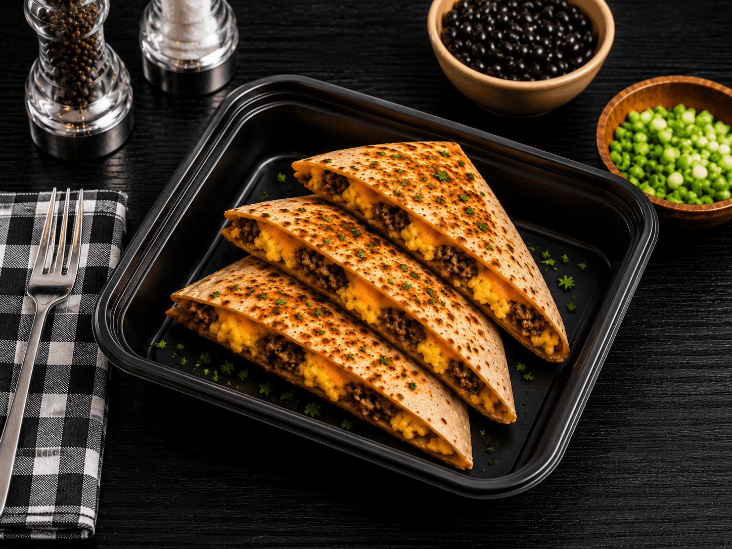 Start your day strong with fluffy whole eggs and savory chicken sausage, topped with melted low-fat cheddar cheese and wrapped in a soft flour tortilla. Finished on the flat top for a perfectly golden exterior and warm, satisfying flavor in every bite.