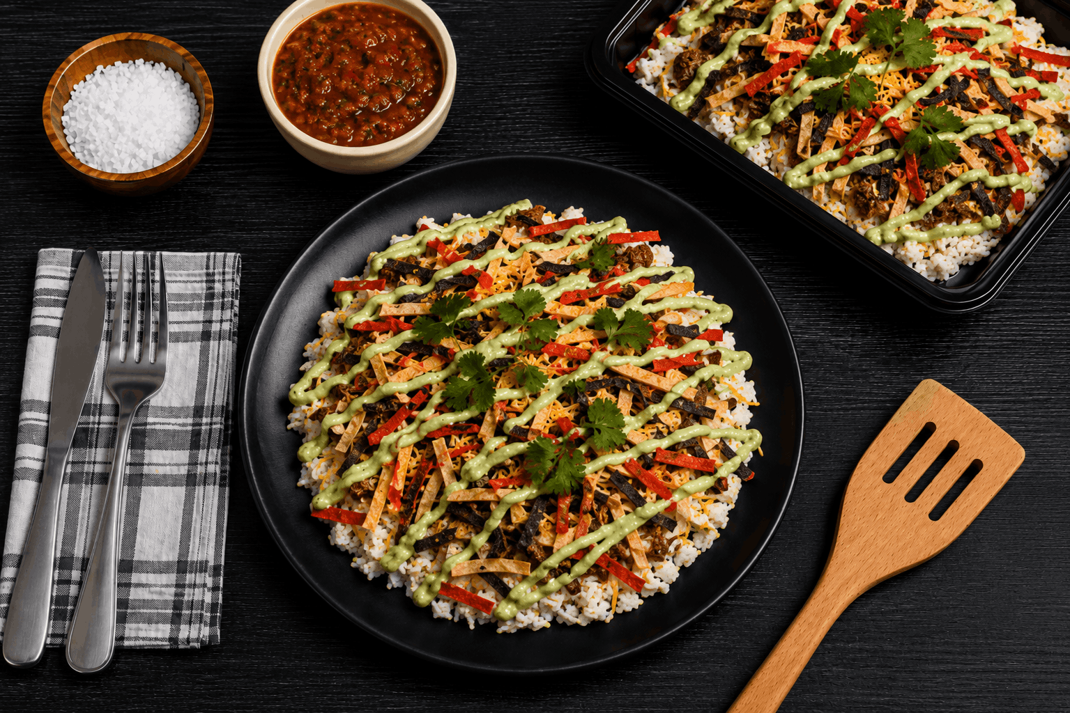 A gluten-free Taco bowl filled with tender hand-shredded beef marinated in an adobo made of vinegar, dried chiles, garlic, and herbs and spices before being slow cooked in a broth. Brought together with cilantro lime rice, southwest fire roasted corn blend, topped with a low-fat Mexican cheese trio and tortilla strips.
