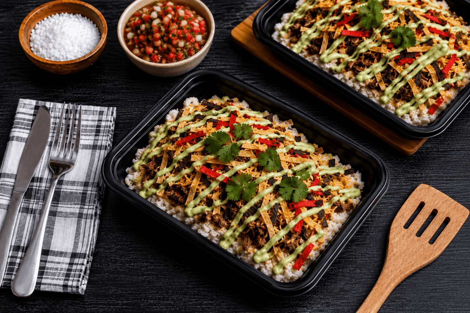 A gluten-free Taco bowl filled with tender hand-shredded beef marinated in an adobo made of vinegar, dried chiles, garlic, and herbs and spices before being slow cooked in a broth. Brought together with cilantro lime rice, southwest fire roasted corn blend, topped with a low-fat Mexican cheese trio and tortilla strips.