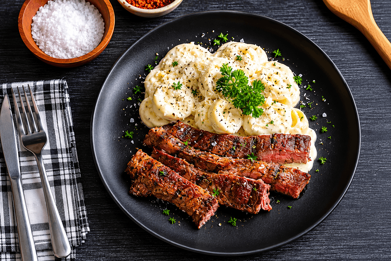 Tender grilled steak served over cheese-filled tortellini and tossed in our rich, creamy Marry Me sauce. Finished with a generous sprinkle of Parmesan cheese for the perfect balance of savory flavor and indulgent comfort.
